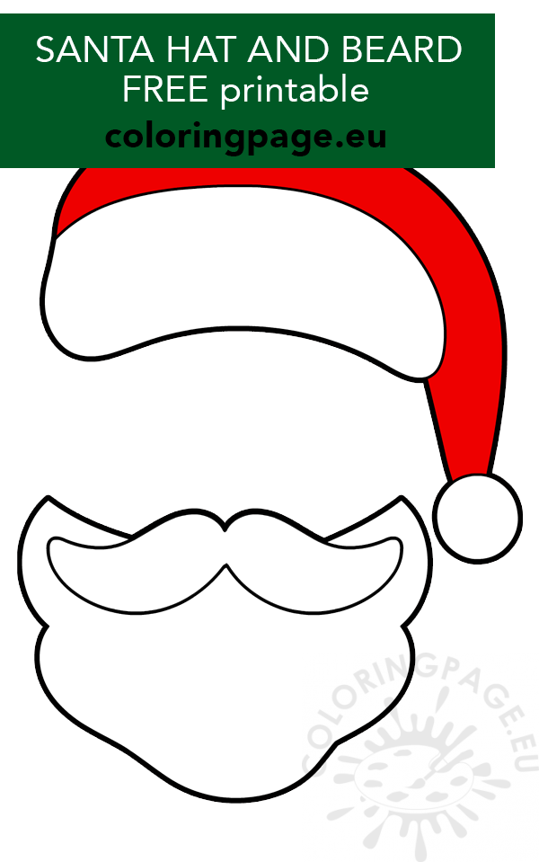 Santa claus hat and beard printable coloring page