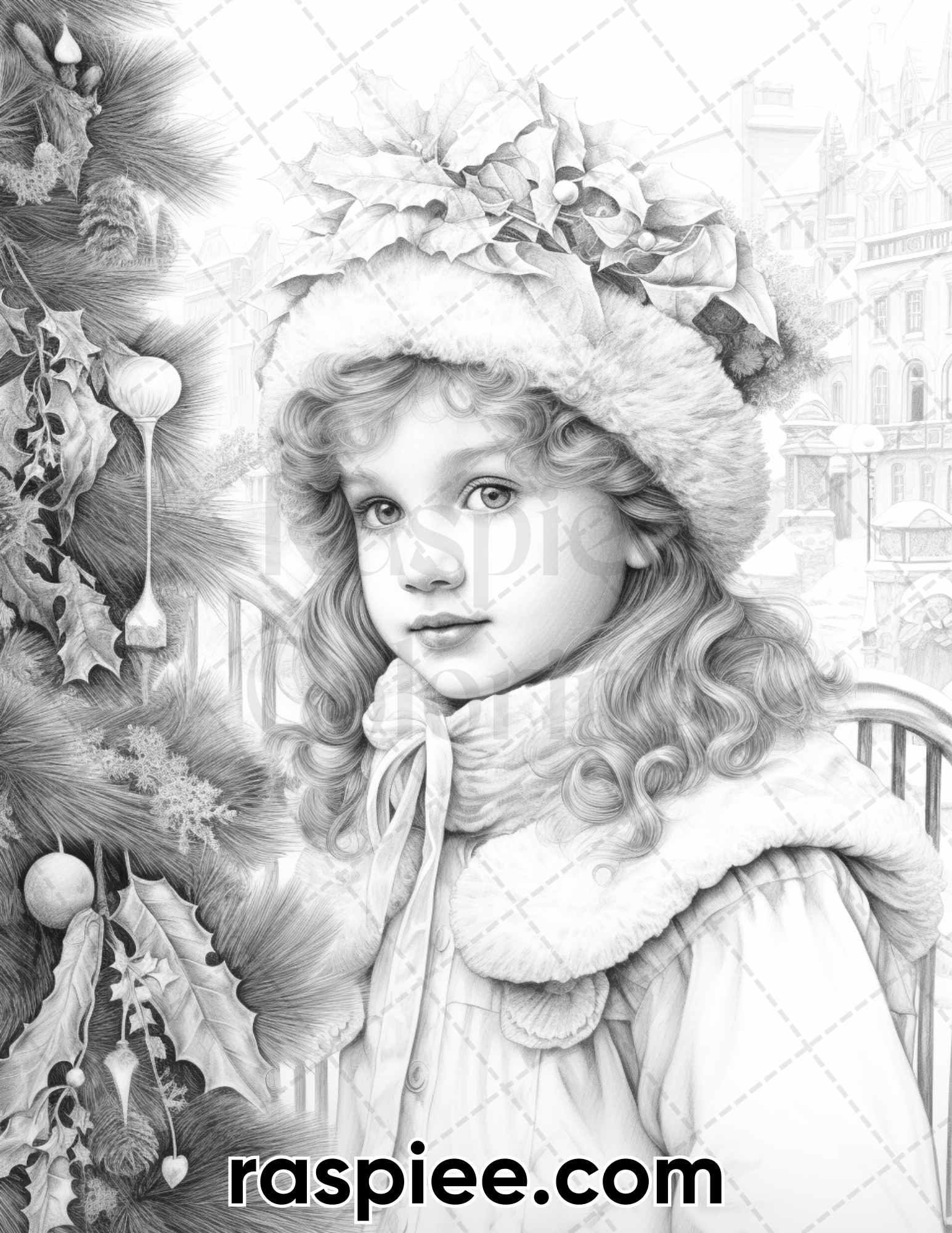 Christmas victorian girls grayscale coloring pages for adults prin â coloring