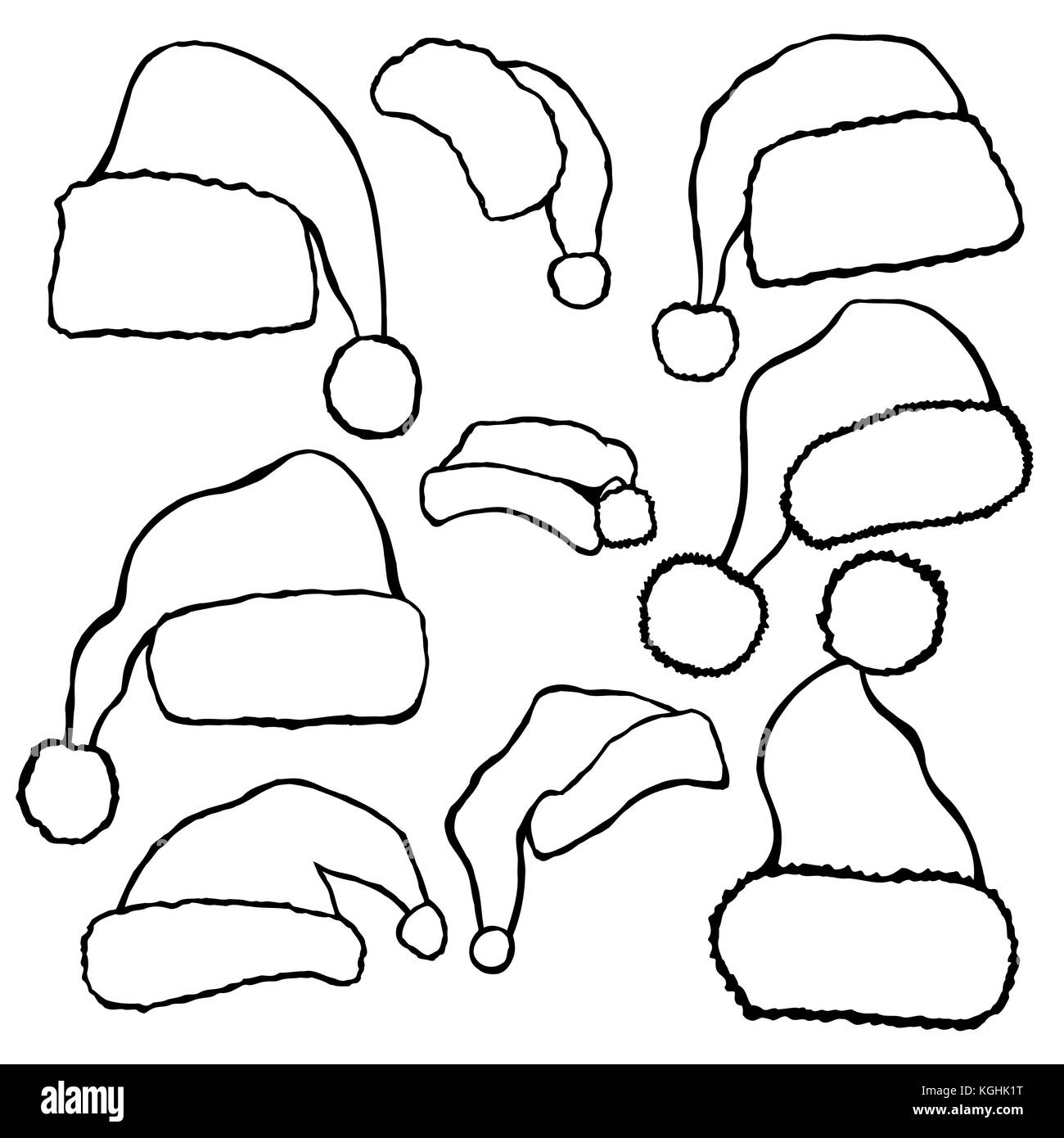 Set of monochrome doodle hats santa claus template christmas hat for design decorating cards and collages stock vector image art