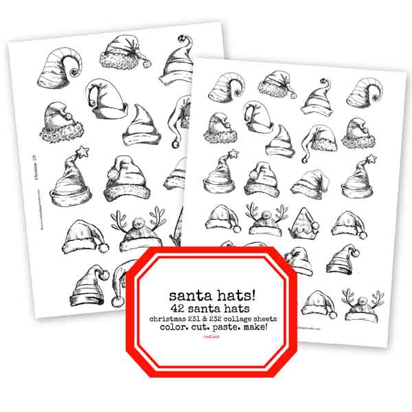 Santa hats christmas collage sheets and