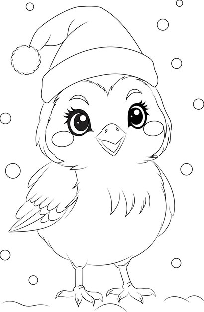 Premium vector coloring page a bird wearing tiny santa hats