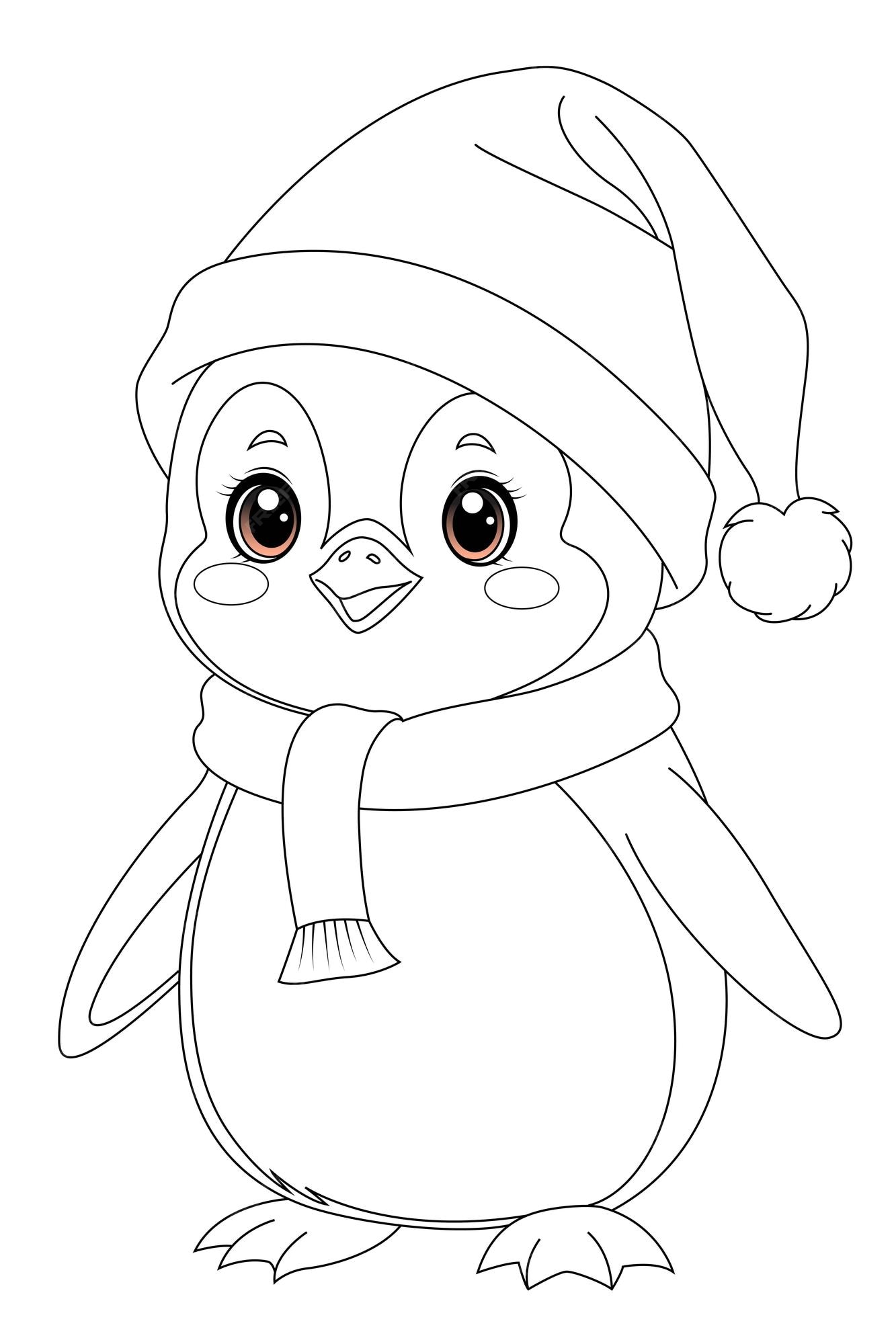 Premium vector coloring page a penguin wearing santa hats and scarves