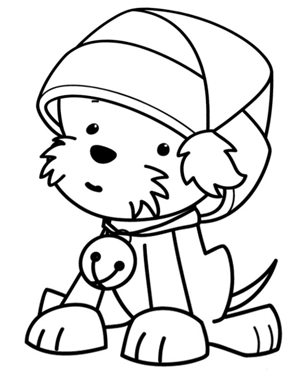 A dog with santas hat coloring page