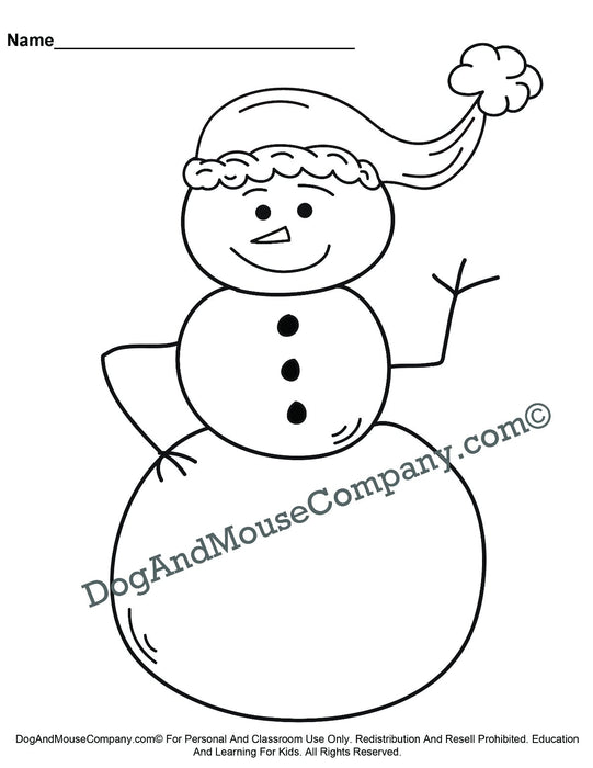 Snowman wearing a santa hat christmas coloring page printable digital â dog and mouse pany