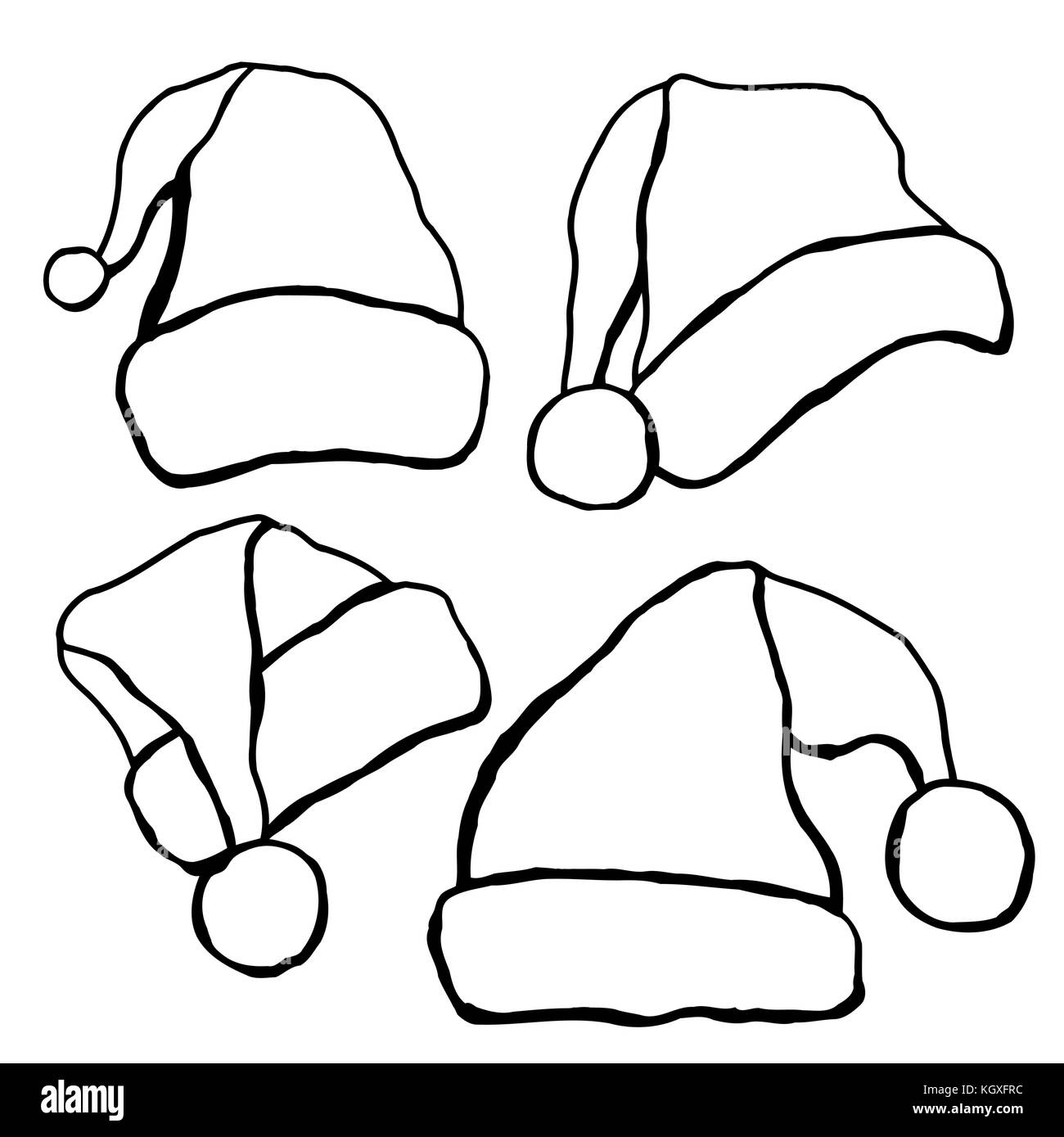 Set of monochrome doodle hats santa claus template christmas hat for design decorating cards and collages stock vector image art