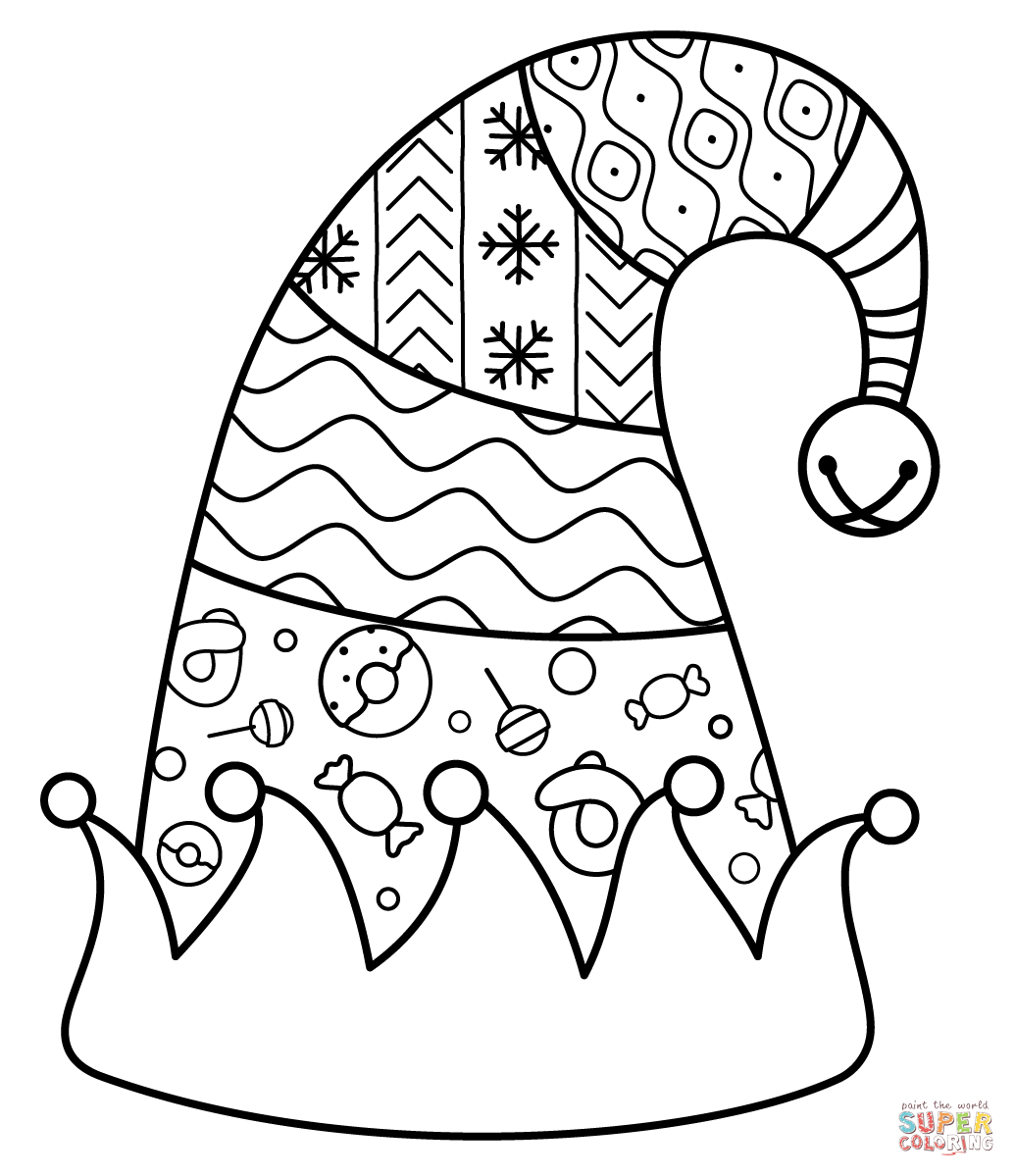 Christmas elf hat coloring page free printable coloring pages