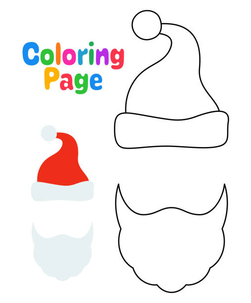 Coloring page with beard with christmas hat for kids stock illustration