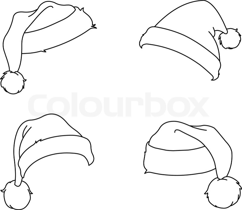 Outlined santa hats coloring page stock vector