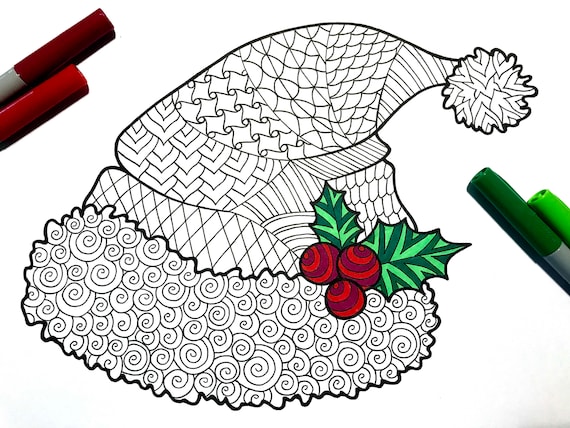 Santa hat pdf coloring page instant download