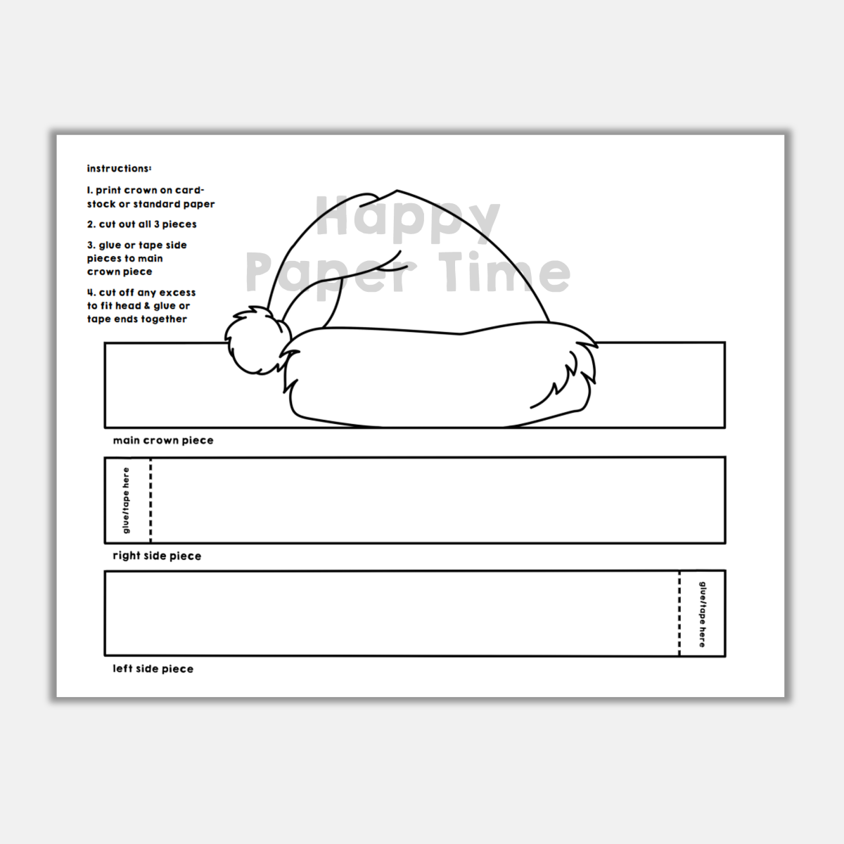 Santa claus paper hat printable coloring craft winter christmas activity made by teachers