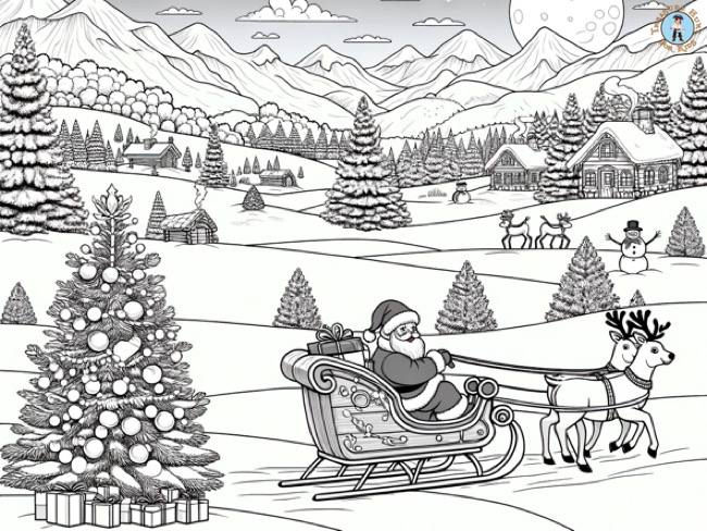 Santa and sleigh coloring page