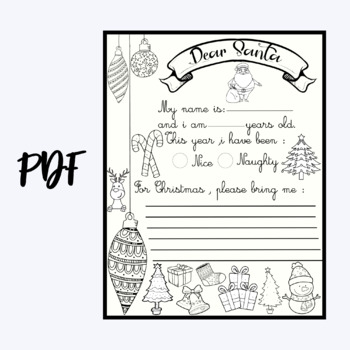 Letter to santa coloring page christmas wish list writing practice