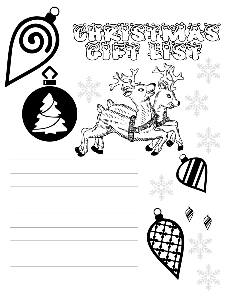 Free printable christmas gift list coloring page