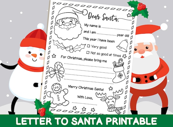 Letter to santa printable letter to santa coloring page for kids christmas wish list christmas kids activity pdf instant download instant download