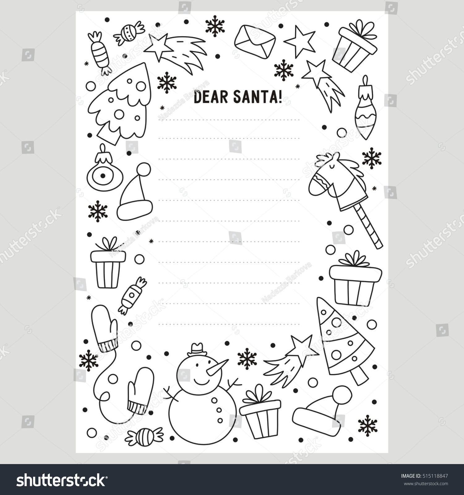 Dear santa letter coloring page stock vector royalty free