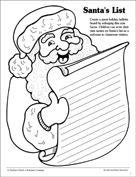 Santas list printable bulletin boards skills sheets