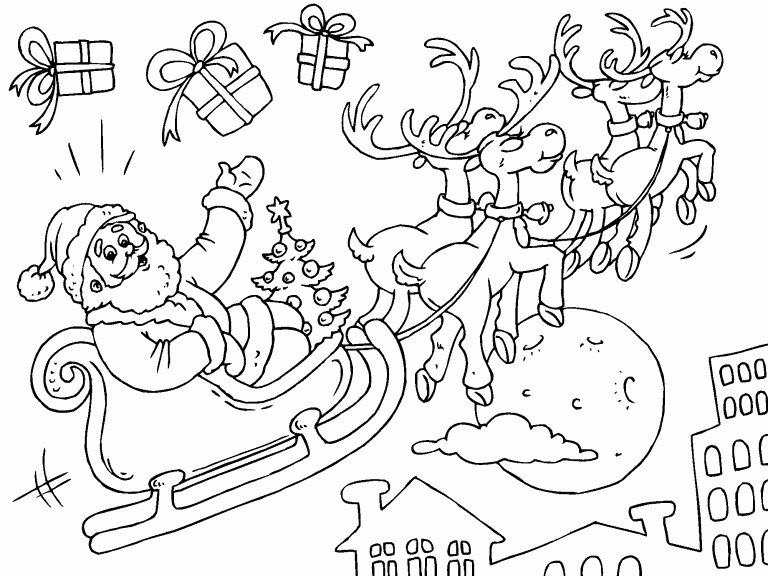 Free coloring page dec santa in his sleigh
