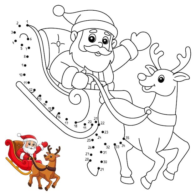 Premium vector dot to dot christmas santa sleigh coloring page