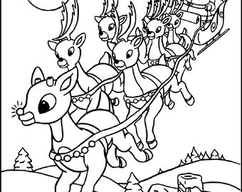 Santa and his sleigh digital printable coloring page