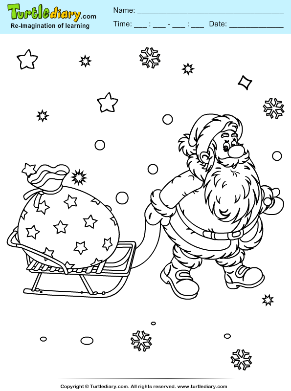 Santa sleigh coloring sheet turtle diary