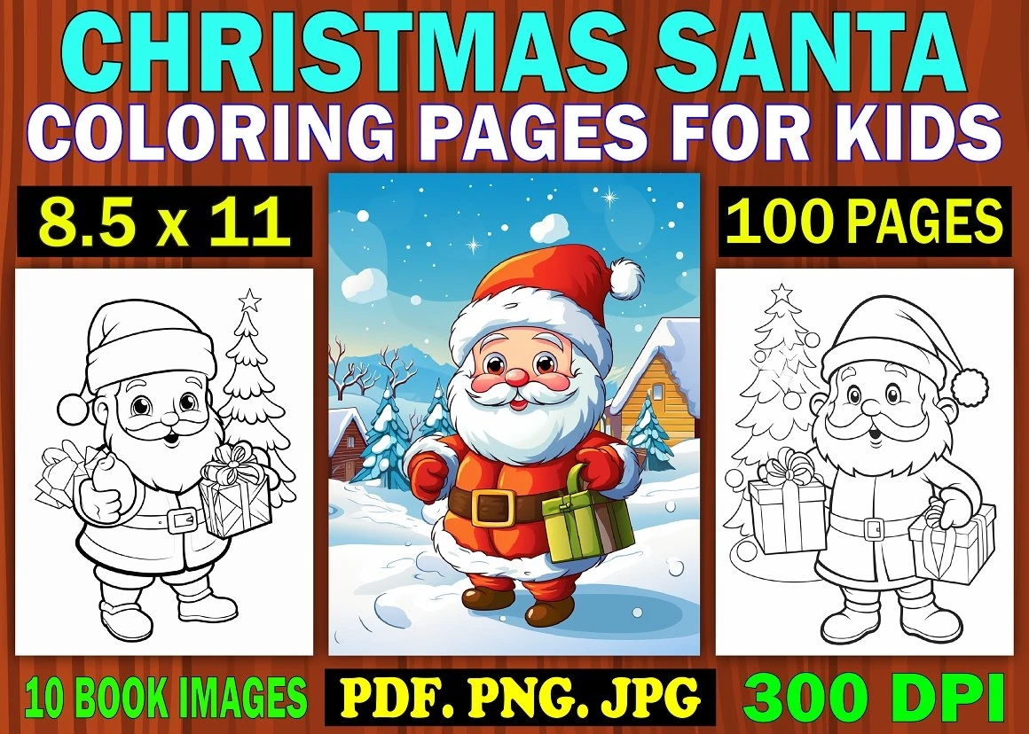 Christmas santa coloring pages for kids designful market