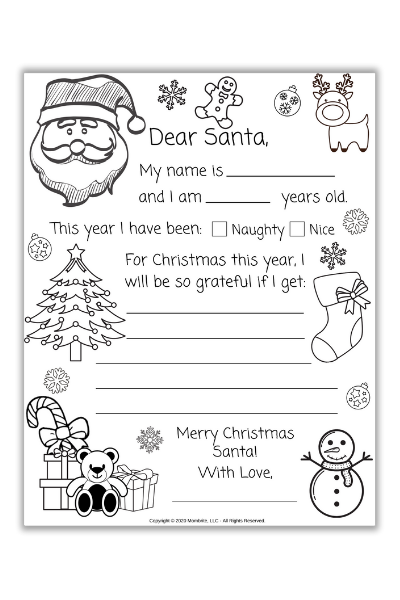 Dear santa letter coloring page â