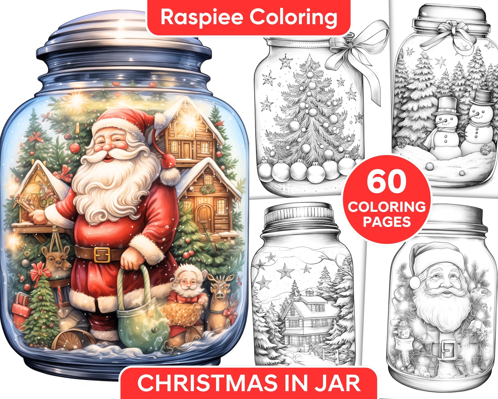 Christmas in jar grayscale coloring pages for adults printable pdf â coloring