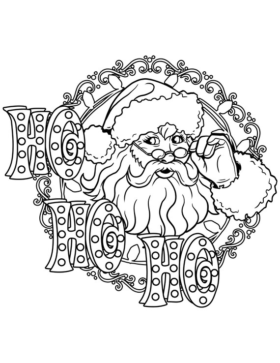 Printable vintage santa ho ho ho pdf digital download christmas coloring page