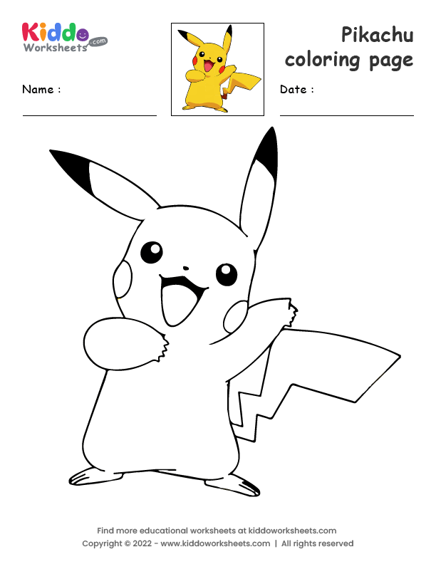 Free printable pikachu coloring page worksheet