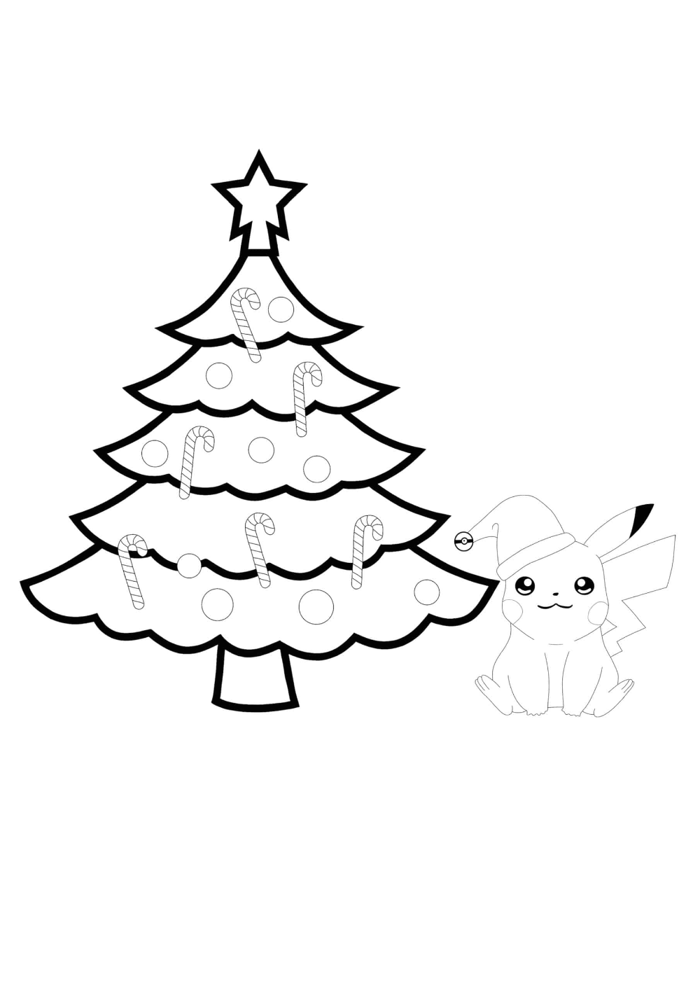 Pikachu and christmas tree coloring pages