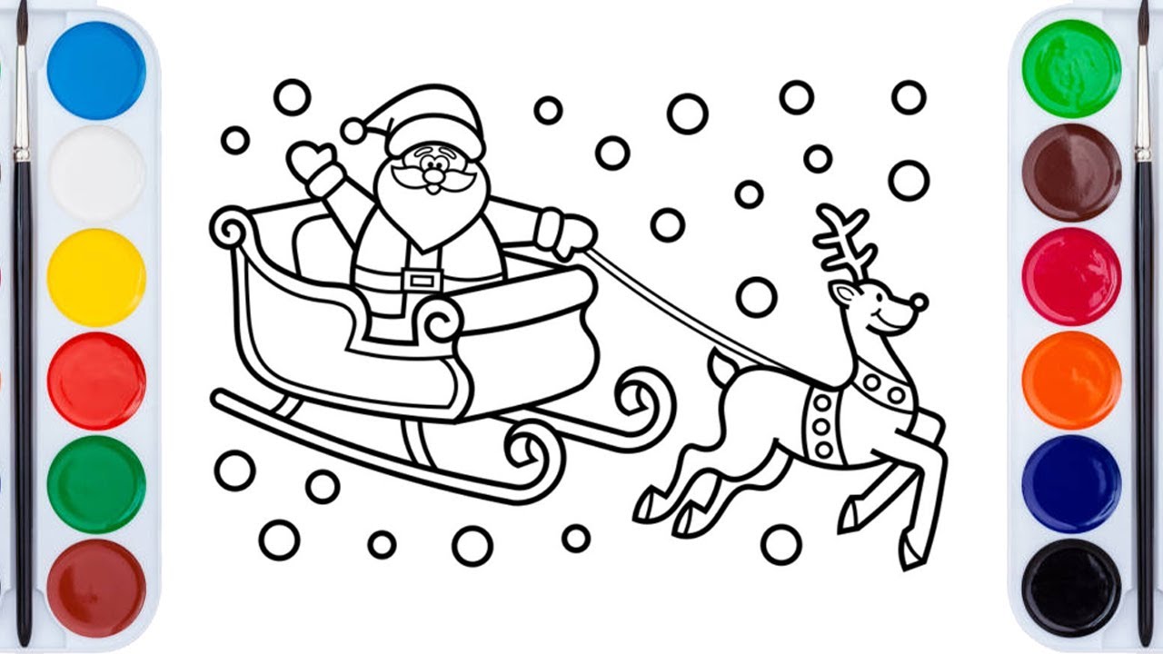 How to draw santas sleigh with reindeer step by step for kids santa claus sleigh coloring page