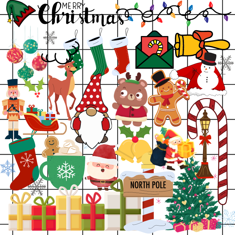 Christmas clipart santa reindeer gingerbread north pole