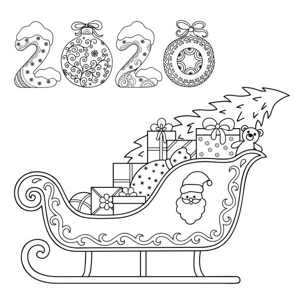 Santa sleigh coloring pages stock illustrations royalty