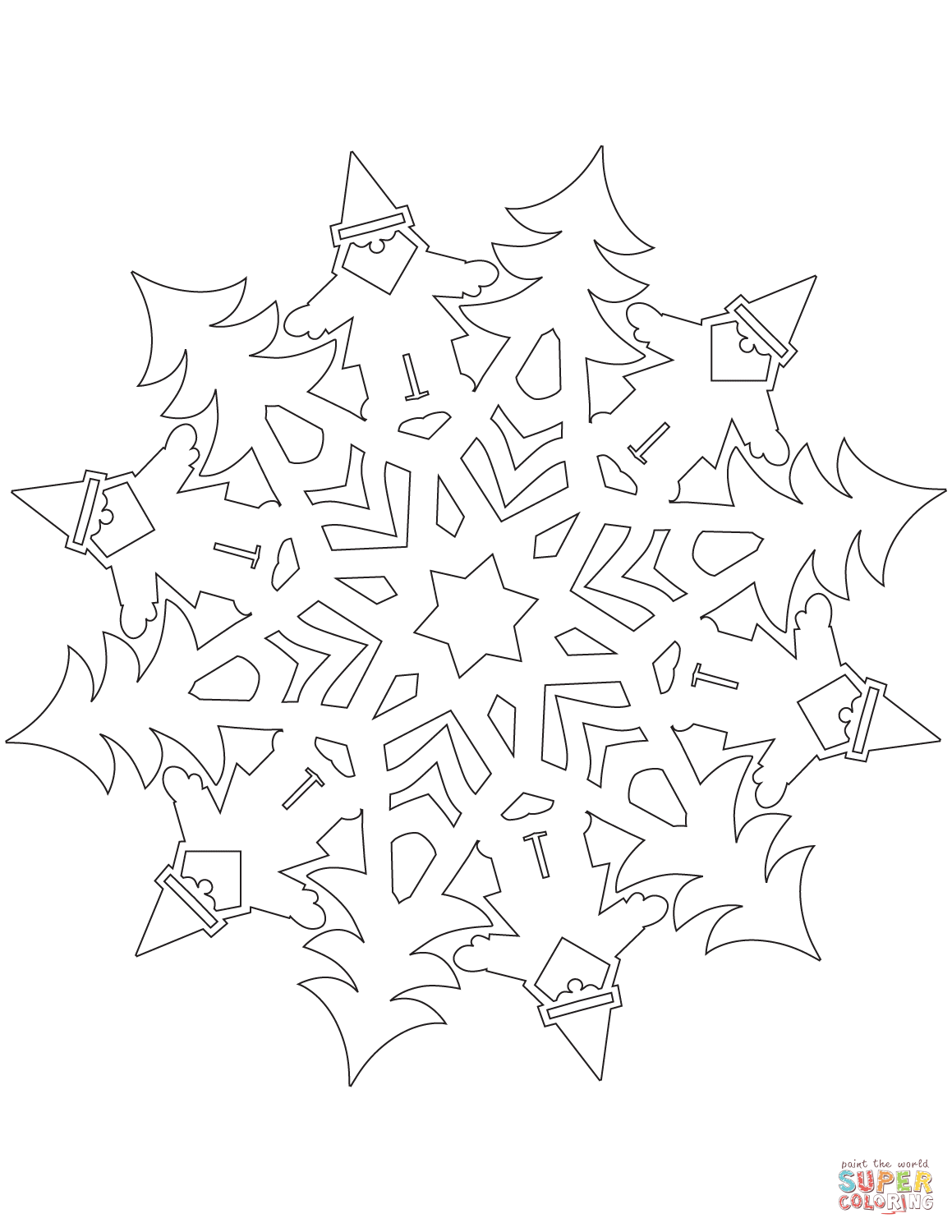 Snowflake with santa claus coloring page free printable coloring pages
