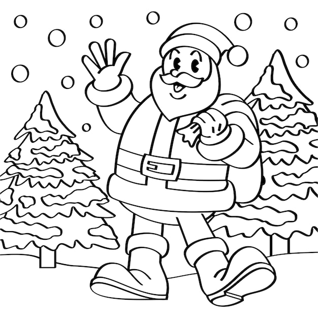 Premium vector coloring book santa says hi under the snowflakes hand drawing