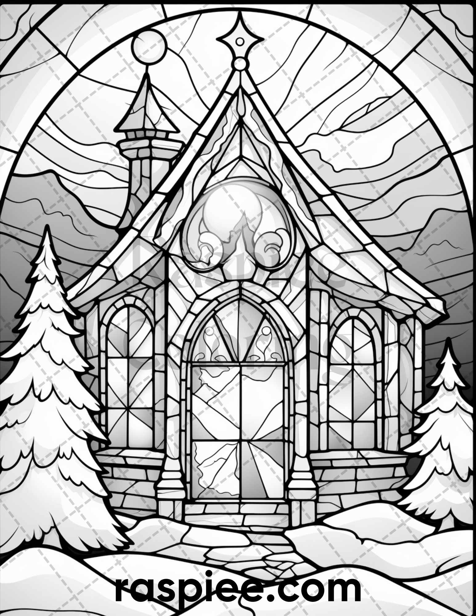 Christmas stained glass grayscale coloring pages for adults printa â coloring