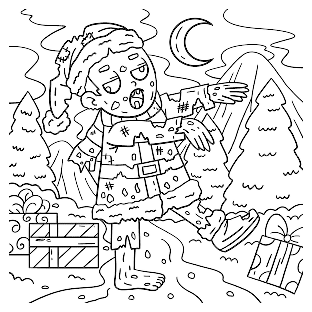 Premium vector a cute and funny coloring page of a zombie in santa outfit provides hours of coloring fun for children to color this page is very easy suitable for little