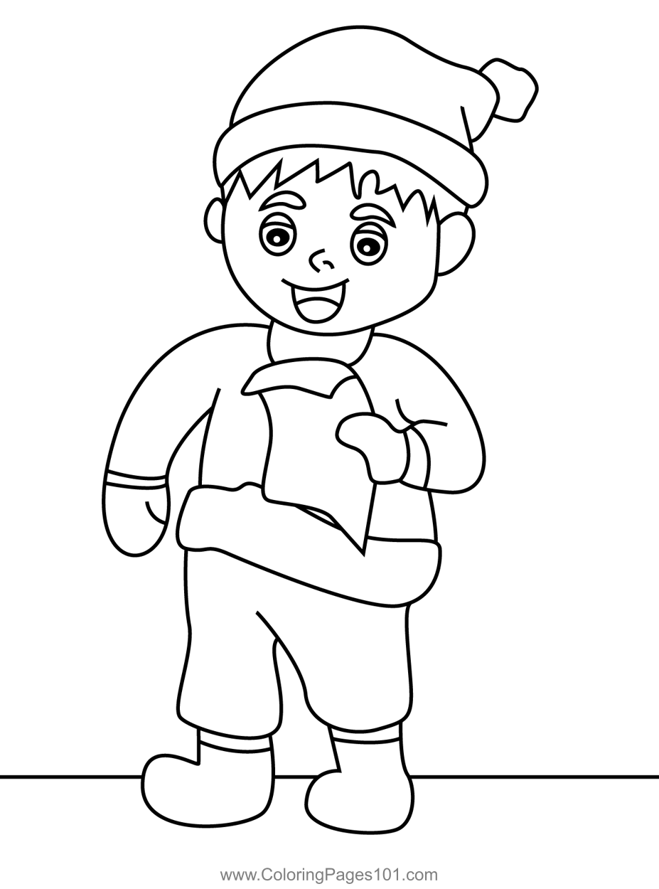 Boy in santa dress coloring page for kids