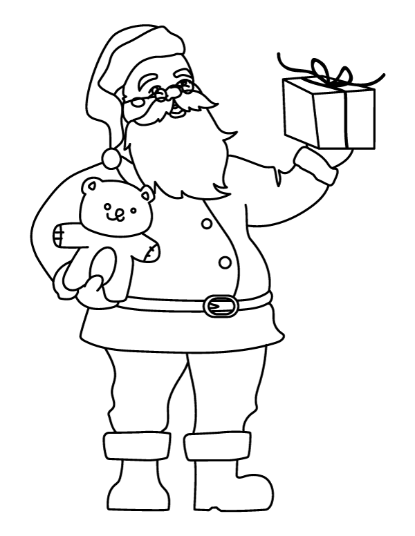 Printable santa claus and presents coloring page