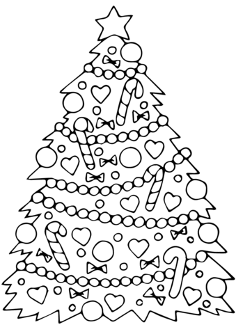 Decorated christmas tree coloring page free printable coloring pages