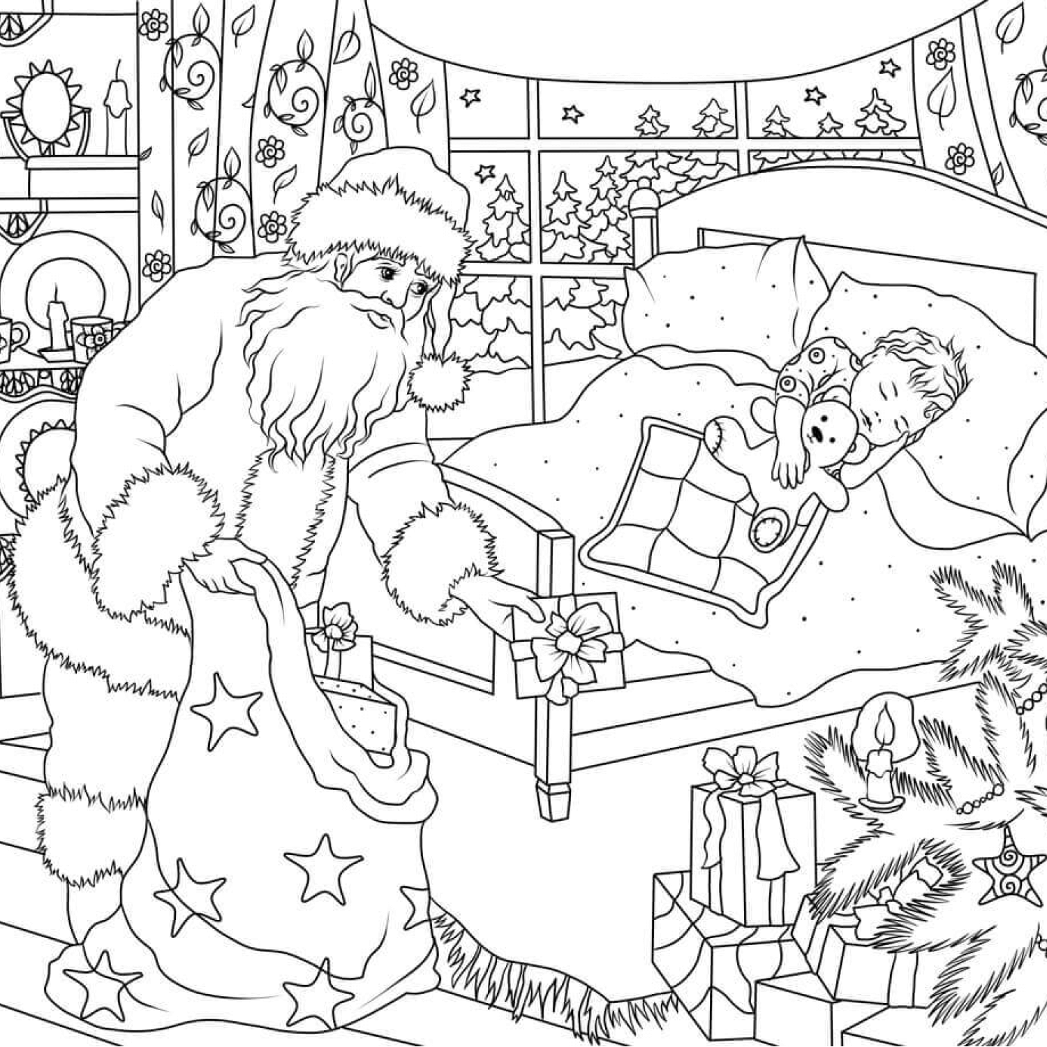 Santa claus is delivering presents free coloring page â