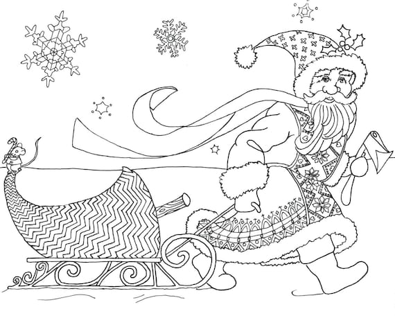 Santa and his christmas tree coloring sheet