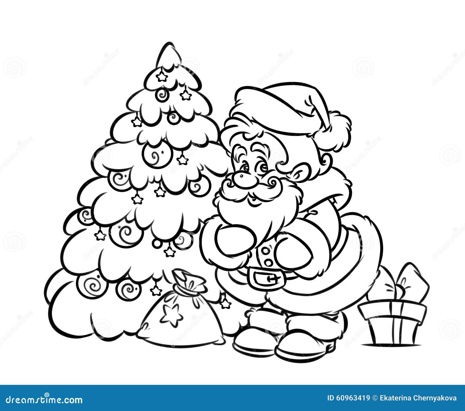 Christmas santa claus tree gift coloring page stock illustration