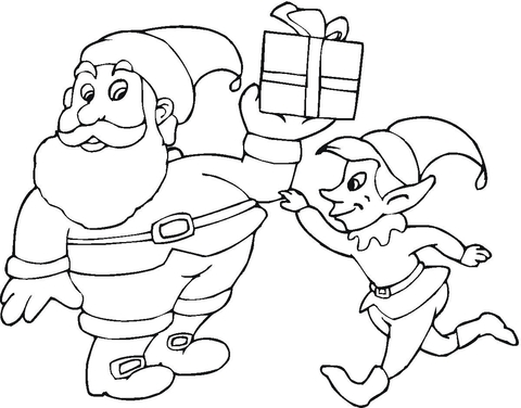 Santa and elf coloring page free printable coloring pages