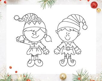 Santas elves coloring christmas coloring coloring christmas elves instant download coloring page printable