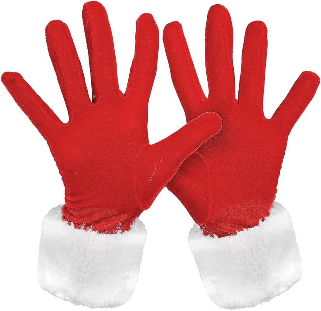 Christmas santa claus gloves short red velvet gloves with white furry cuff classic xmas splay gloves fancy dress christmas stume supplies festival full finger party gloves for women teens toys