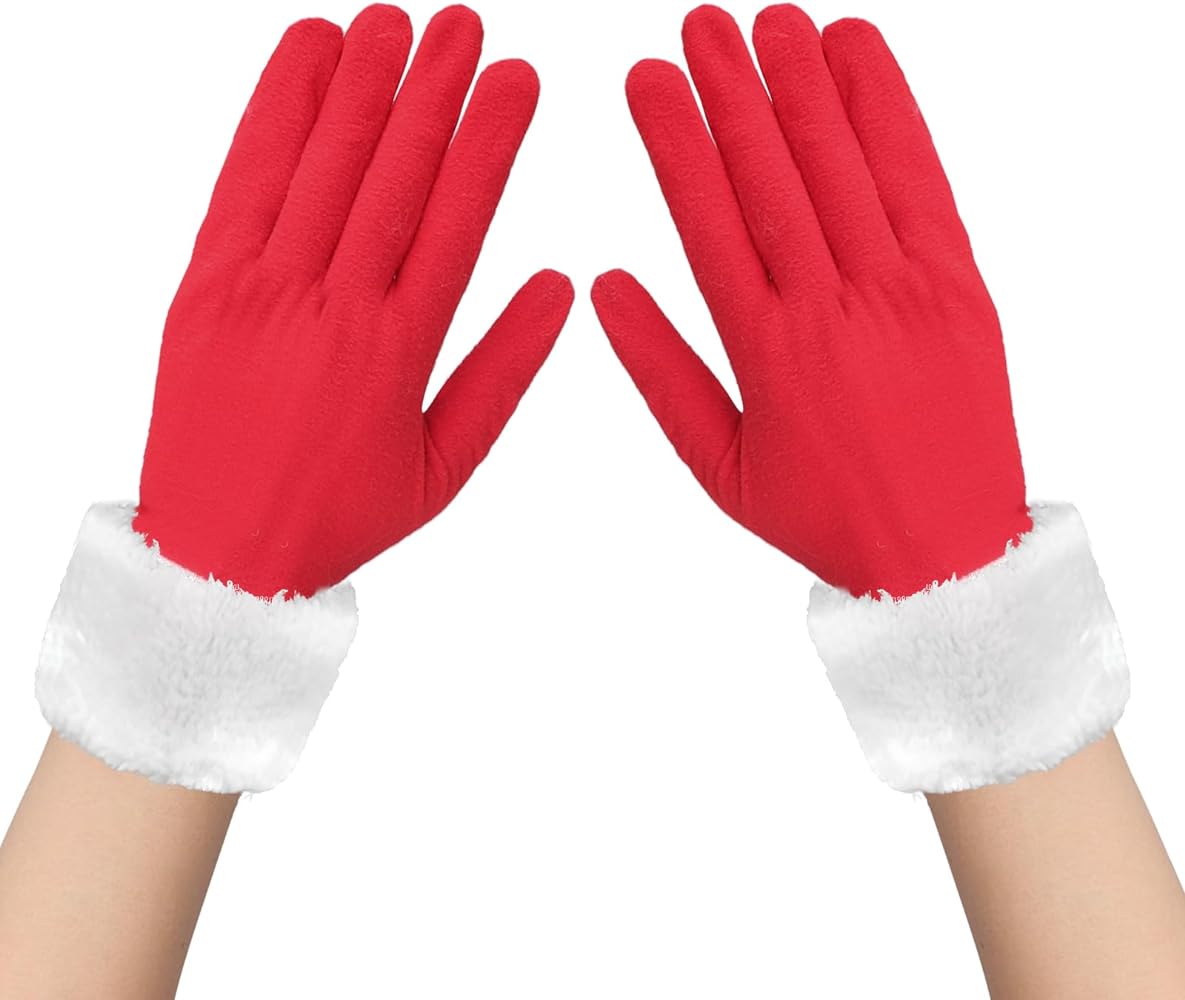 Christmas santa claus gloves short red velvet gloves with white furry cuff classic xmas splay gloves fancy dress christmas stume supplies festival full finger party gloves for women teens toys