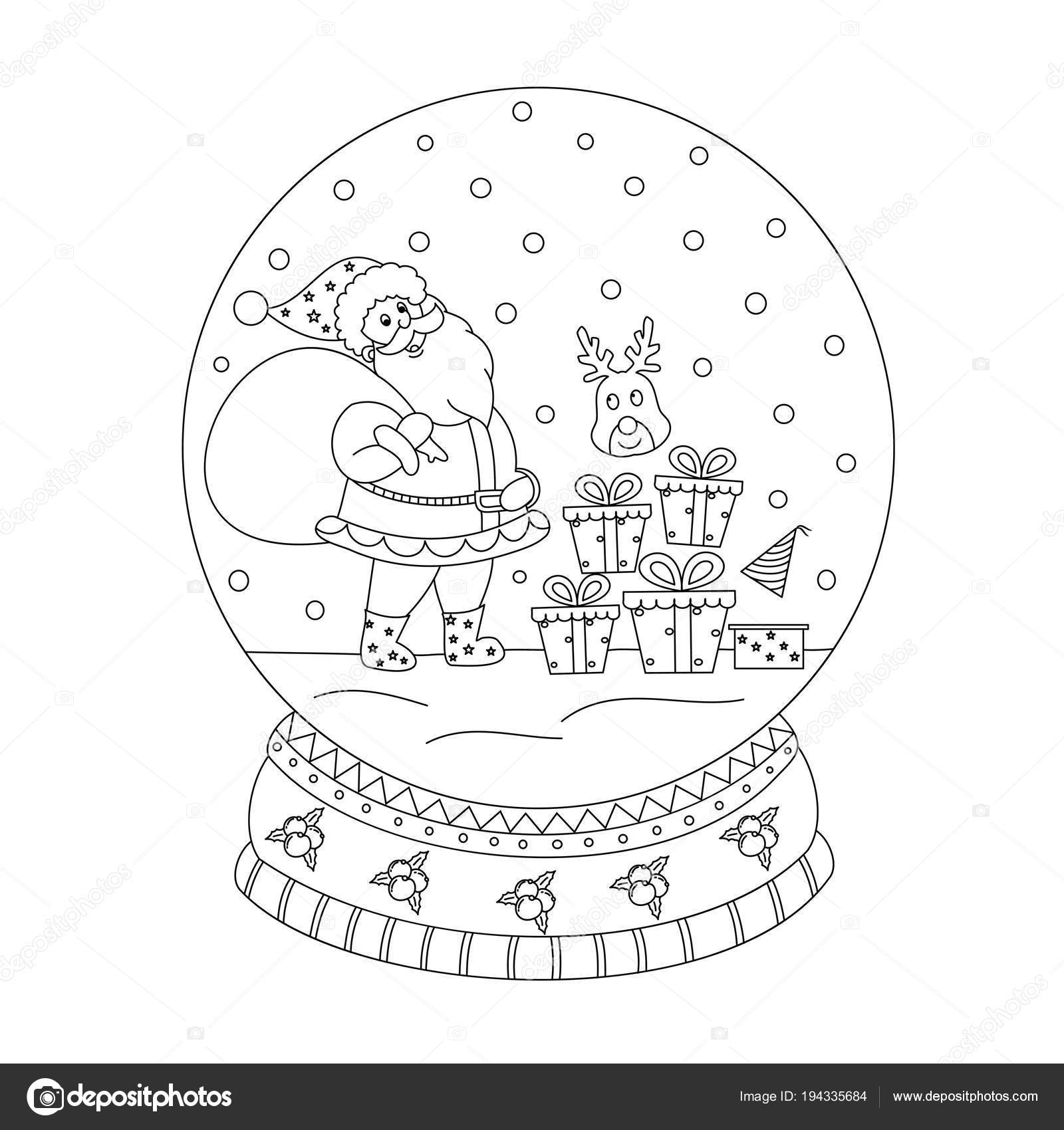 Coloring book page of christmas snow globe with santa claus han stock vector by noonizen