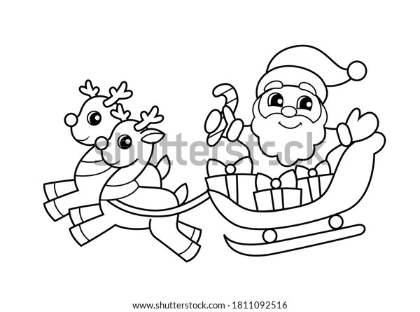 Santa claus flying sleigh gifts reindeer stock vector royalty free