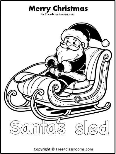 Free santas sled coloring page for christmas